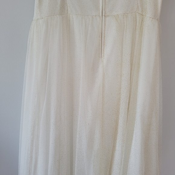 NEW CRYSTALL DOLL Gold Sparkle Glitter White Outer Mesh Sleeveless Maxi Dress - Picture 11 of 15